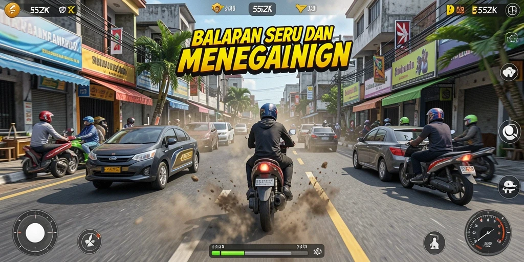 Screenshot utama 555ZK menampilkan gameplay balapan yang seru dan menegangkan.
