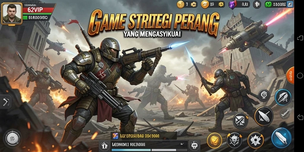 Tangkapan layar gameplay 62VIP menampilkan pertempuran strategis antar kerajaan.