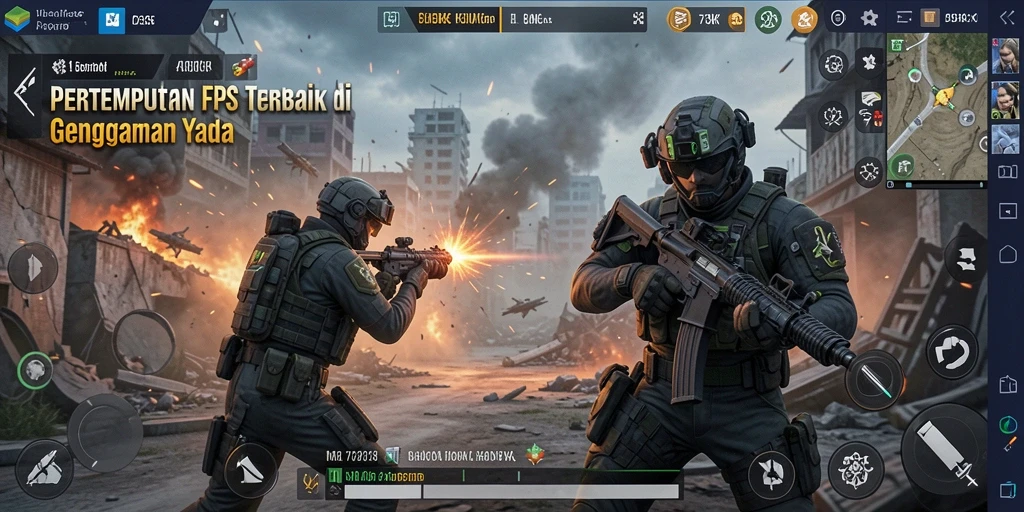 Screenshot utama 73K menunjukkan pertempuran seru di dunia FPS.