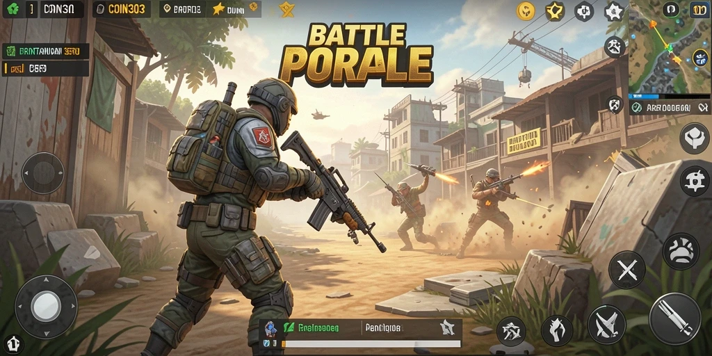 Gameplay COIN303 yang intens di tengah pertarungan Battle Royale.