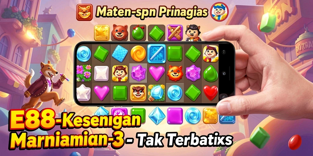 Screenshot E88 menampilkan pengalaman bermain Match-3 yang seru.