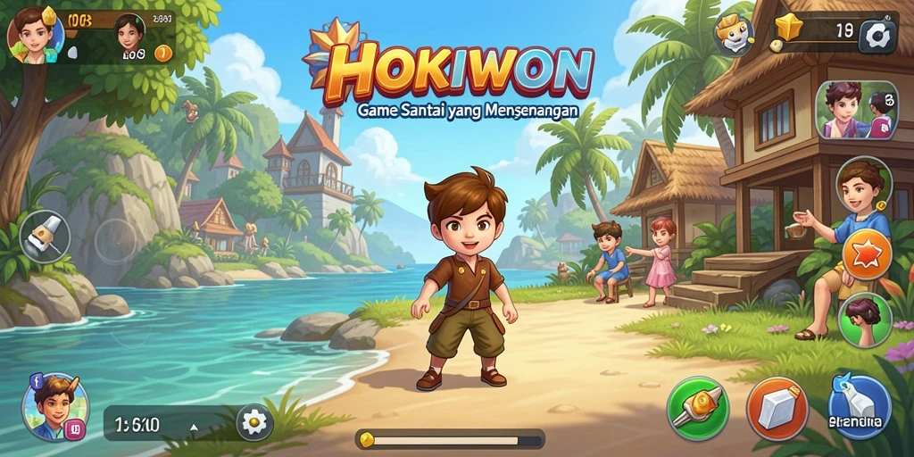 Tampilan gameplay HOKIWON yang ceria dan menyenangkan.