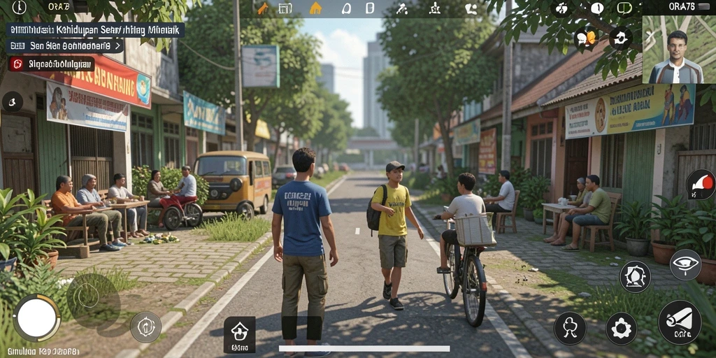 Screenshot gameplay ORA78 yang menunjukkan simulasi kehidupan sehari-hari.