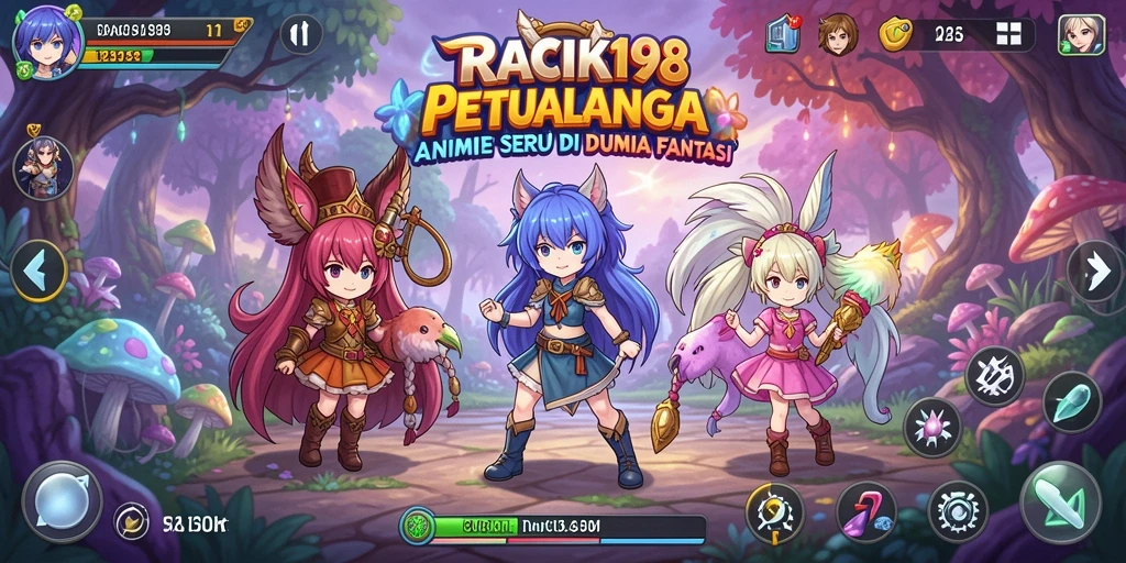Tampilan gameplay RACIK198 yang menampilkan pertarungan karakter Anime.