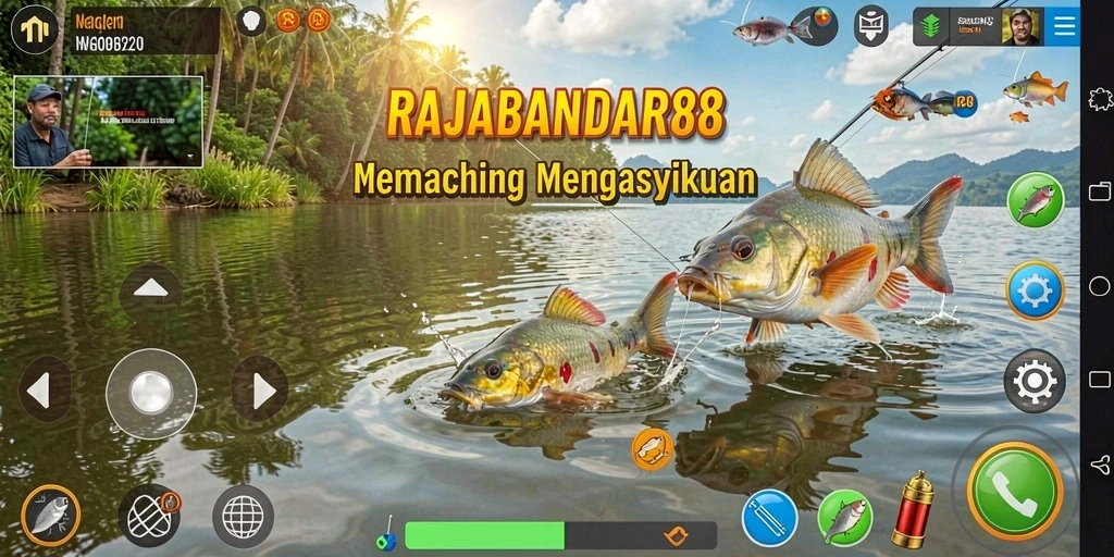 Tampilan gameplay RAJABANDAR88 dengan keindahan lokasi memancing.