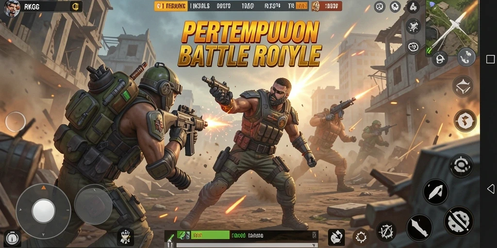 Tangkapan layar menampilkan pertempuran intense dalam RKGG, game Battle Royale yang mendebarkan.