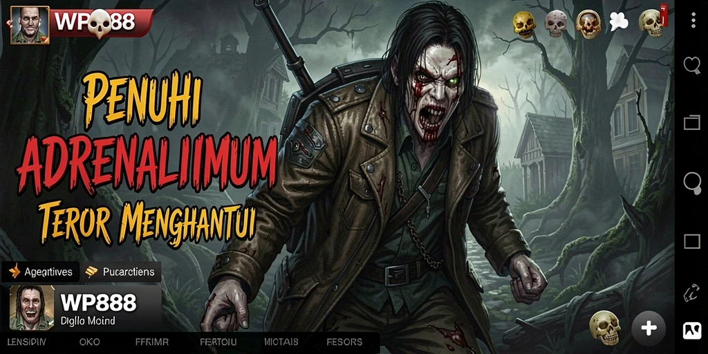Screenshot gameplay WP888 menampilkan suasana gelap yang mencekam.